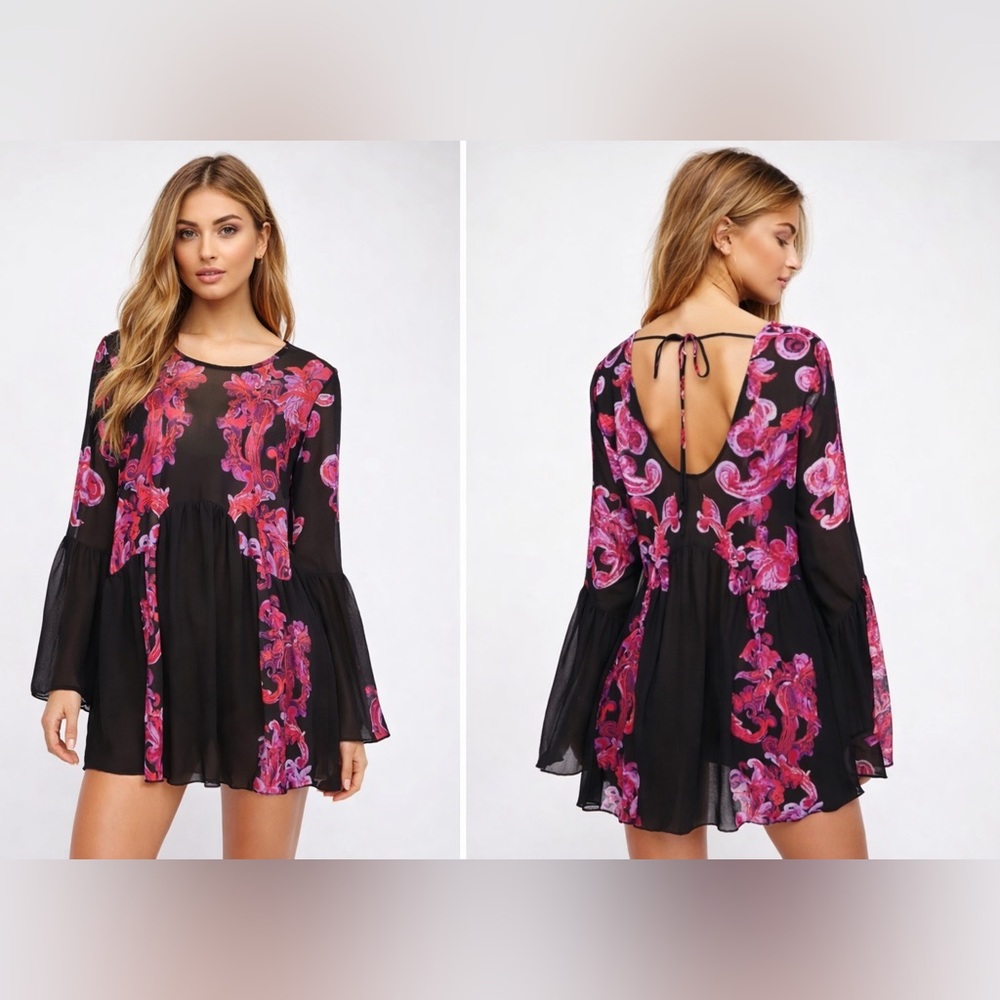Intimately Free People Black Floral Tunic Dress Sz. M